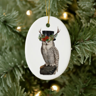 Snowy Owl Ceramic Christmas ornament