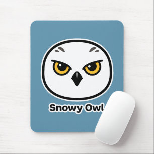 Snowy Owl Face Bird Illustration Mouse Mat