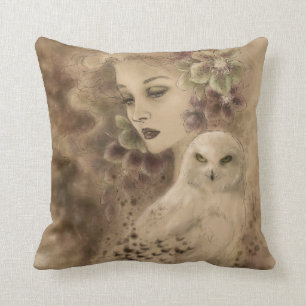 Snowy Owl Fantasy Illustration Pillow