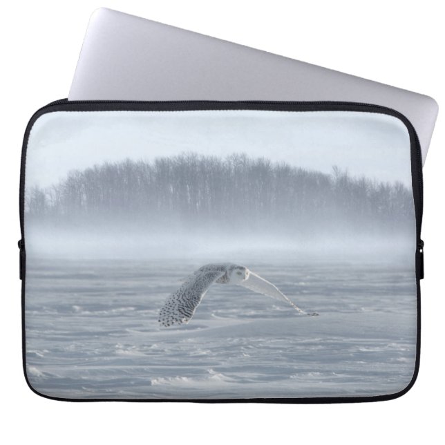 Snowy Owl Flying In Winter Laptop Sleeve (Front)
