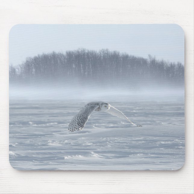 Snowy Owl Flying In Winter Mouse Mat (Front)