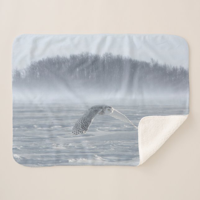 Snowy Owl Flying In Winter Sherpa Blanket (Front (Horizontal))