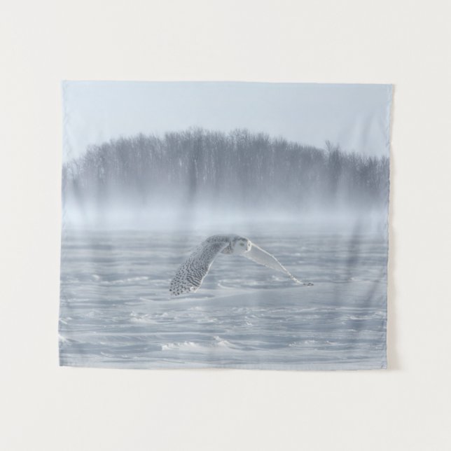 Snowy Owl Flying In Winter Tapestry (Front (Horizontal))
