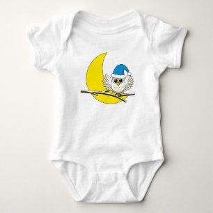 Snowy Owl in a New Moon Winter Night Baby Bodysuit