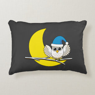Snowy Owl in a New Moon Winter Night Decorative Cushion