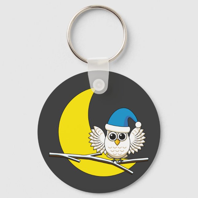 Snowy Owl in a New Moon Winter Night Key Ring (Front)