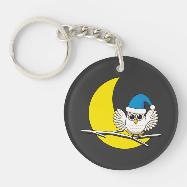 Snowy Owl in a New Moon Winter Night Key Ring (Front)