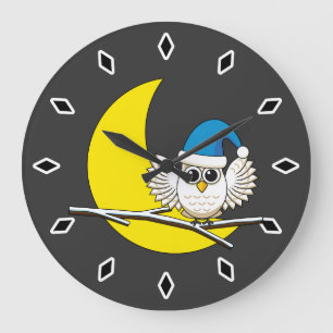 Snowy Owl in a New Moon Winter Night Large Clock