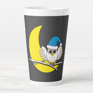 Snowy Owl in a New Moon Winter Night Latte Mug