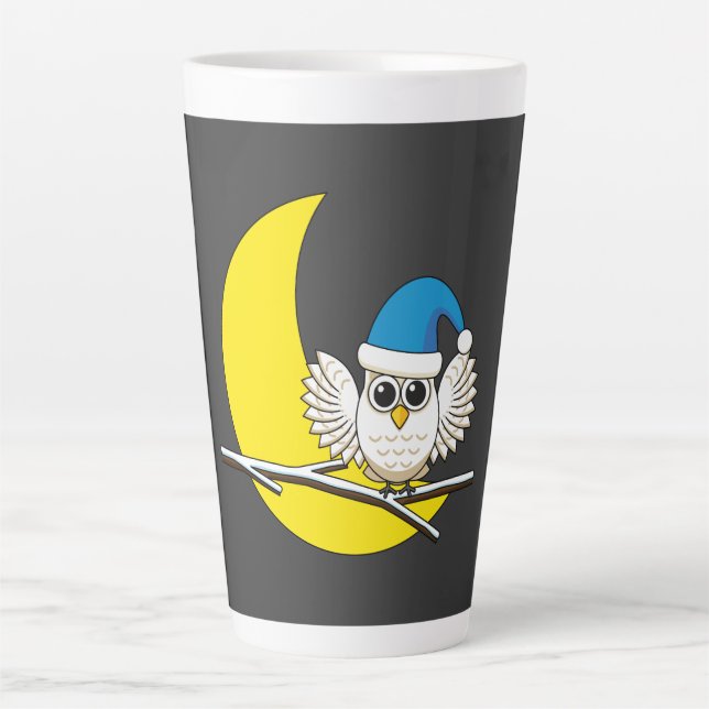 Snowy Owl in a New Moon Winter Night Latte Mug (Front)