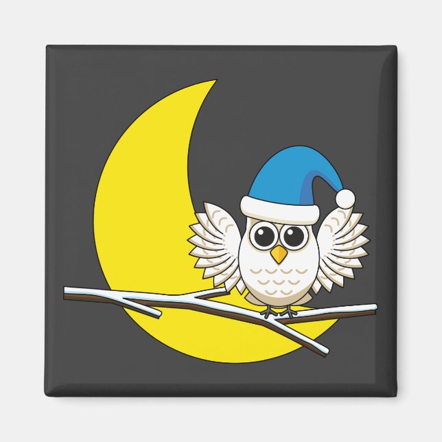 Snowy Owl in a New Moon Winter Night Magnet (Front)