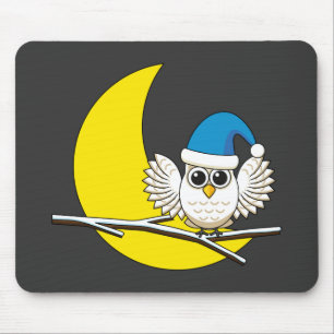 Snowy Owl in a New Moon Winter Night Mouse Mat