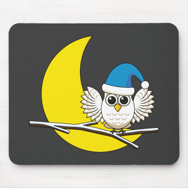 Snowy Owl in a New Moon Winter Night Mouse Mat (Front)