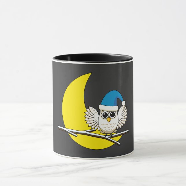 Snowy Owl in a New Moon Winter Night Mug (Center)