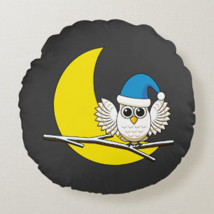 Snowy Owl in a New Moon Winter Night Round Cushion