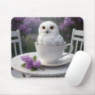 Snowy Owl in a Teacup with Lilacs Mouse Mat