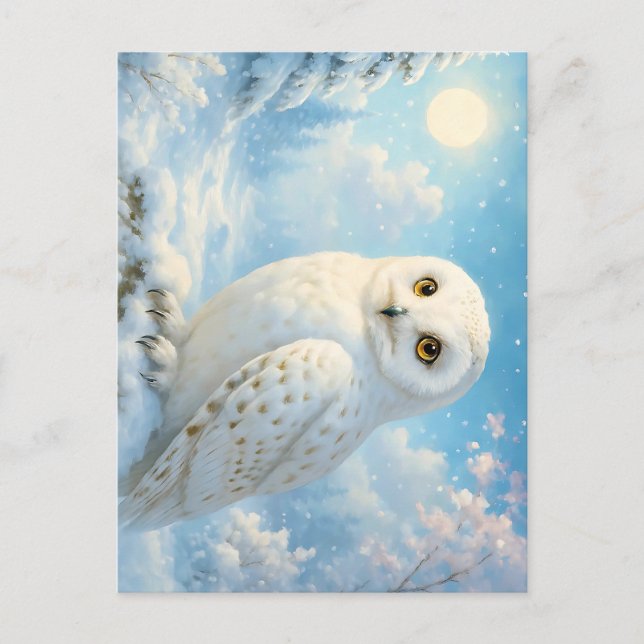 Snowy Owl in a Winter Wonderland Postcard (Front)