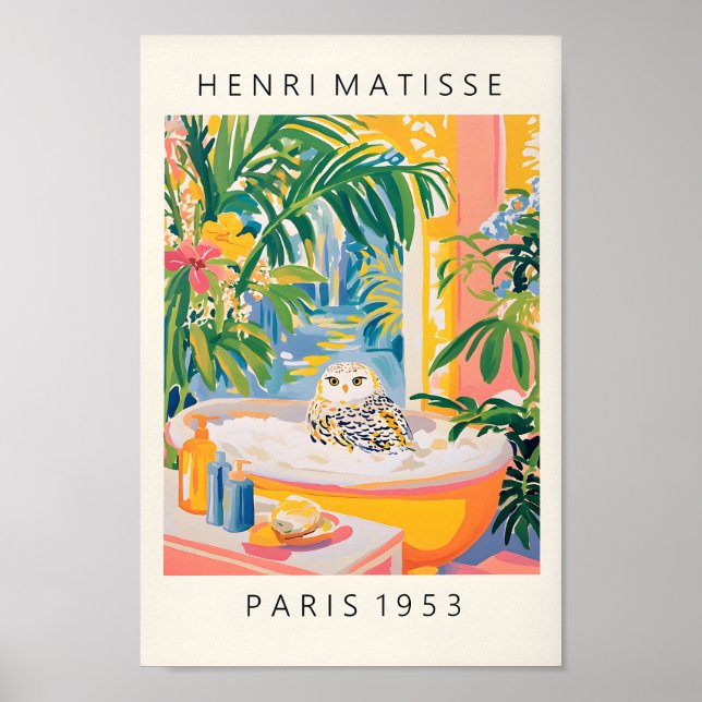 Snowy Owl In Bathtub Poster, Funny Bathroom Wall A Poster (Front)