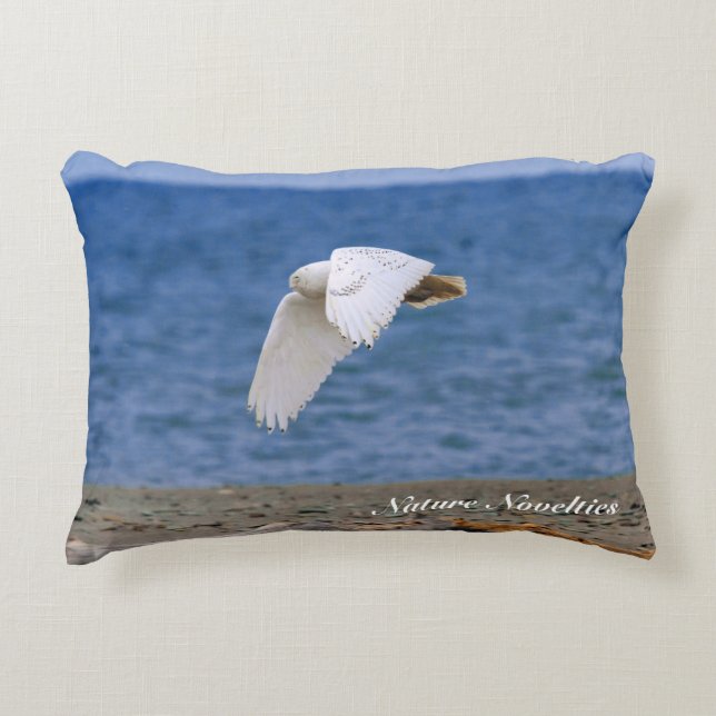 Snowy Owl in Flight Accent Pillow (Front)