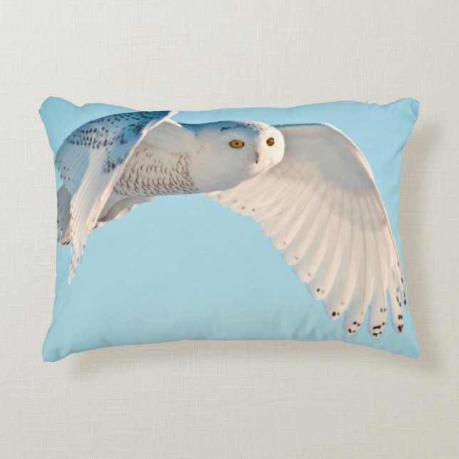 Snowy Owl in flight Decorative Cushion (Front)