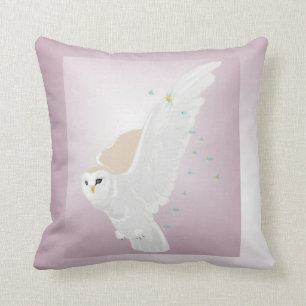 Snowy Owl in Flight on Lavender Background Cushion