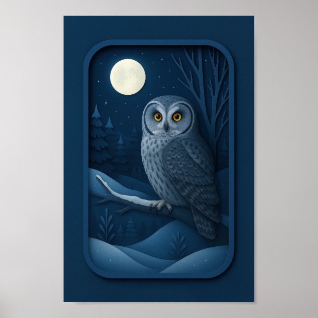 Snowy Owl in Moonlight Poster (Front)