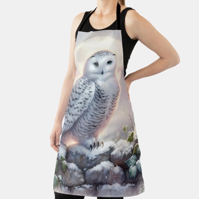 Snowy Owl in Moonlit Winter Garden Apron (Insitu)