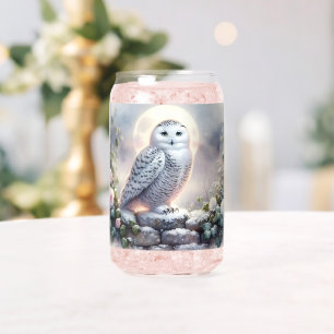 Snowy Owl in Moonlit Winter Garden Can Glass