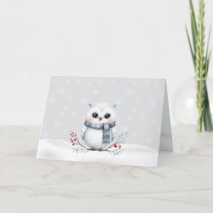 Snowy Owl in Scarf Christmas Card