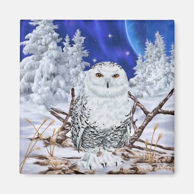 Snowy Owl in Snow Magnet (Front)