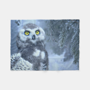 Snowy Owl in Winter Fleece Blanket