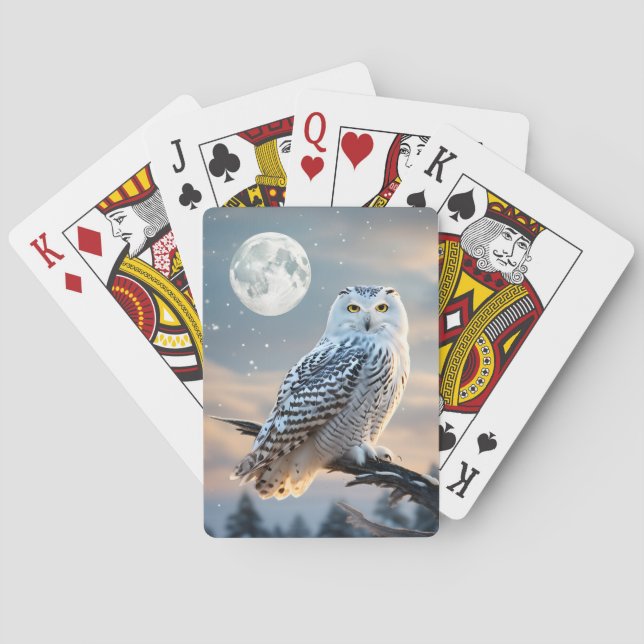 Snowy Owl in Winter Moonlight with Snow Falling Playing Cards (Back)