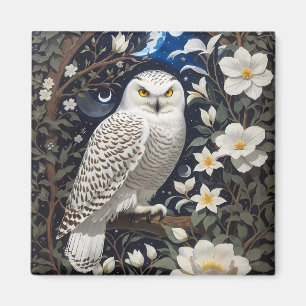 Snowy Owl Moonlight Moonflowers Magnet
