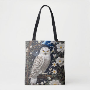 Snowy Owl Moonlight Moonflowers Tote Bag