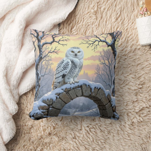Snowy Owl On a Stone Arch Cushion (Blanket)