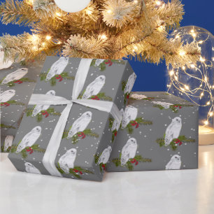 Snowy Owl On Pine And Berries  Wrapping Paper