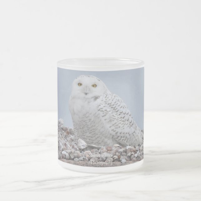 Snowy Owl on shells   Coffee Mug (Center)