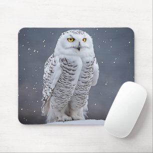 Snowy Owl On Snow Mouse Mat