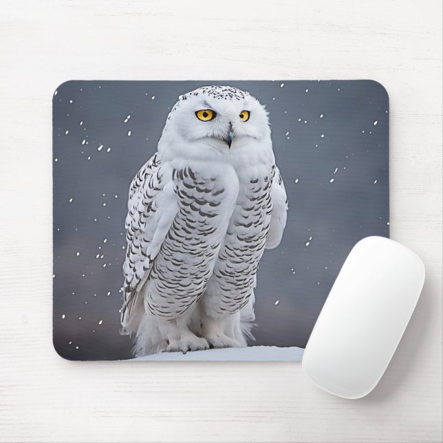 Snowy Owl On Snow Mouse Mat (With Mouse)