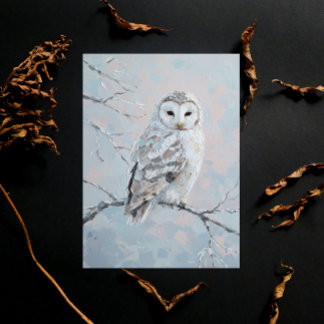 Snowy Owl on Winter Branch – Nature Art Postcard