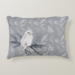 Snowy Owl On Winter Pine Decorative Cushion