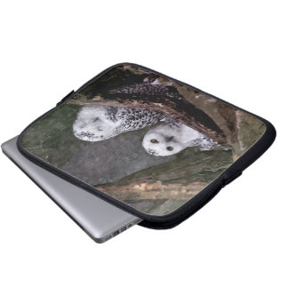 Snowy Owl Pair Woodland Wildlife Art Laptop Sleeve