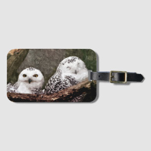Snowy Owl Pair Woodland Wildlife Art Luggage Tag