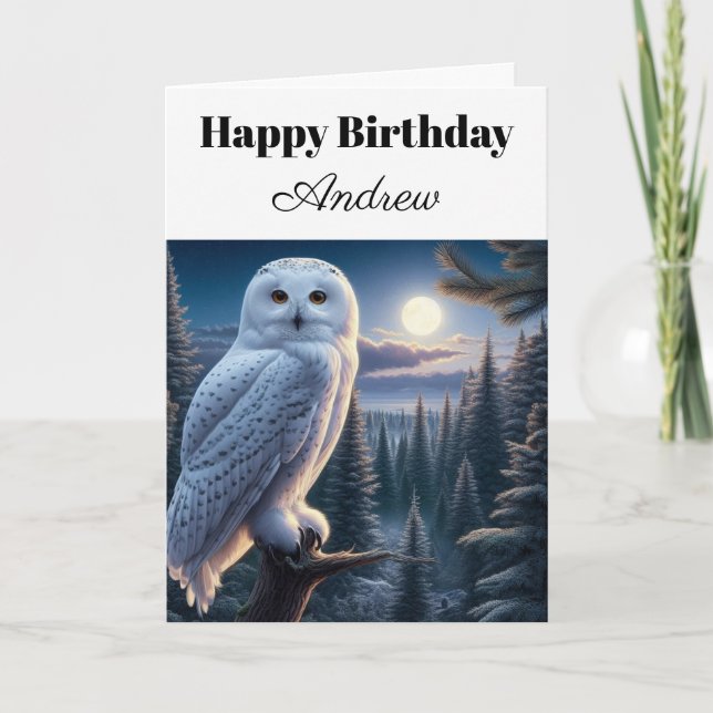 Snowy Owl Personalised Happy Birthday  Card (Front)