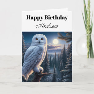 Snowy Owl Personalized Happy Birthday  Card