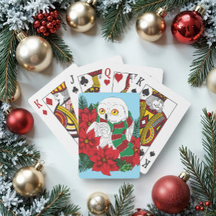 Snowy Owl Red Poinsettias Christmas Playing Cards