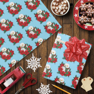 Snowy Owl Red Poinsettias Christmas Wrapping Paper