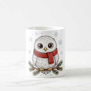 Snowy Owl Red Scarf Winter Coffee Mug