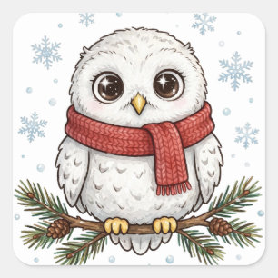 Snowy Owl Red Scarf Winter Sticker