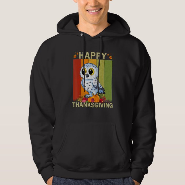 Snowy Owl  Retro Graphic Family Matching Thanksgiv Hoodie (Front)